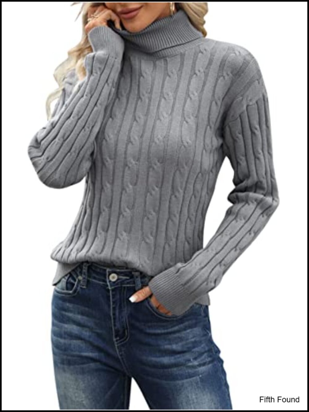 Cable Knit Turtleneck Sweater Long Sleeve Pullover Loose Fit Casual
